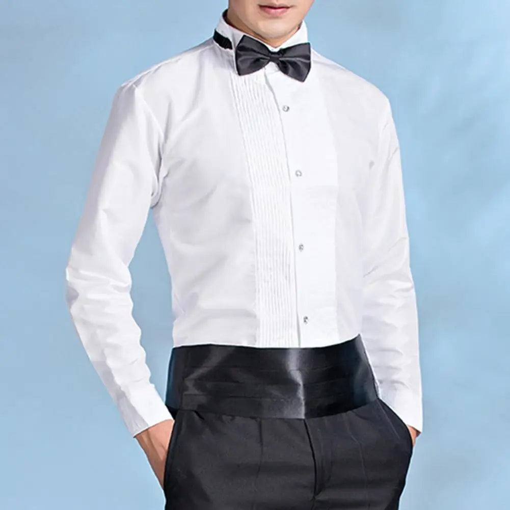 Men Business Shirt Winged Collar Long Sleeve Dress Shirt Tuxedo Formal Office Shirt Party Dinner Wedding Bridegroom Shirts