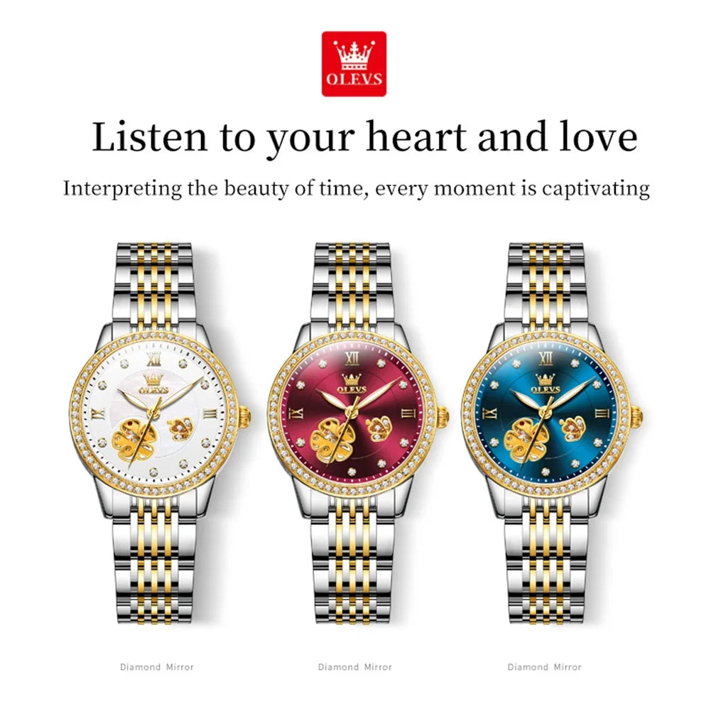 OLEVS 6706 Mechanical Watch for Women Luxury Waterproof Fashion Elegant Diamond  Automatic Ladies Watches