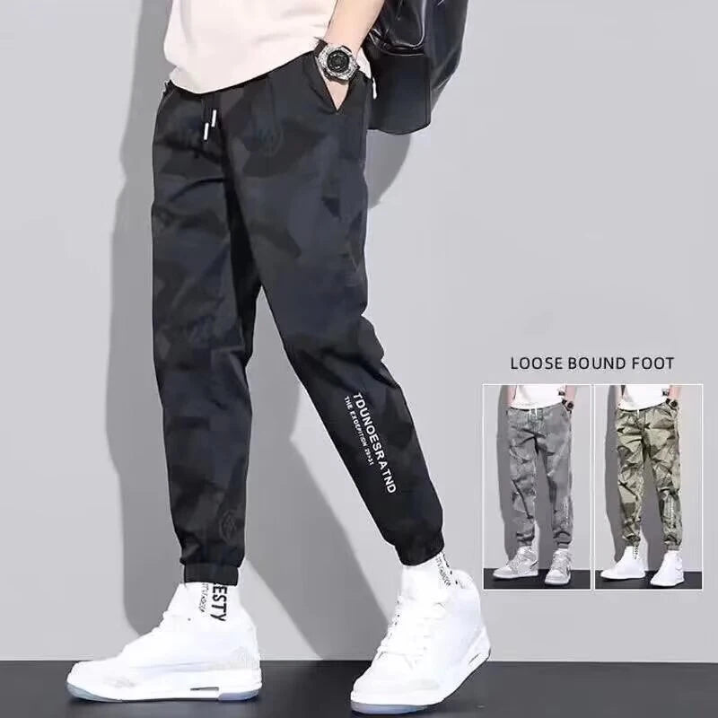 Men's Lightweight Hiking Climbing Pants Trend Camouflage Outdoor Sports Trousers Baggy Bound Feet Designer Casual Street Pants