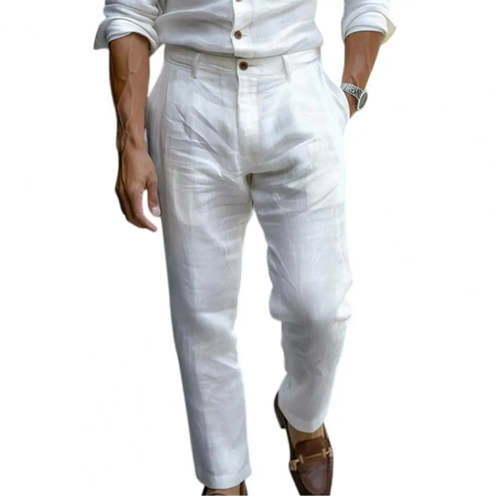 Suit Pants Men's Cotton Linen Pants Male Autumn New Breathable Solid Color Linen Trousers Streetwear
