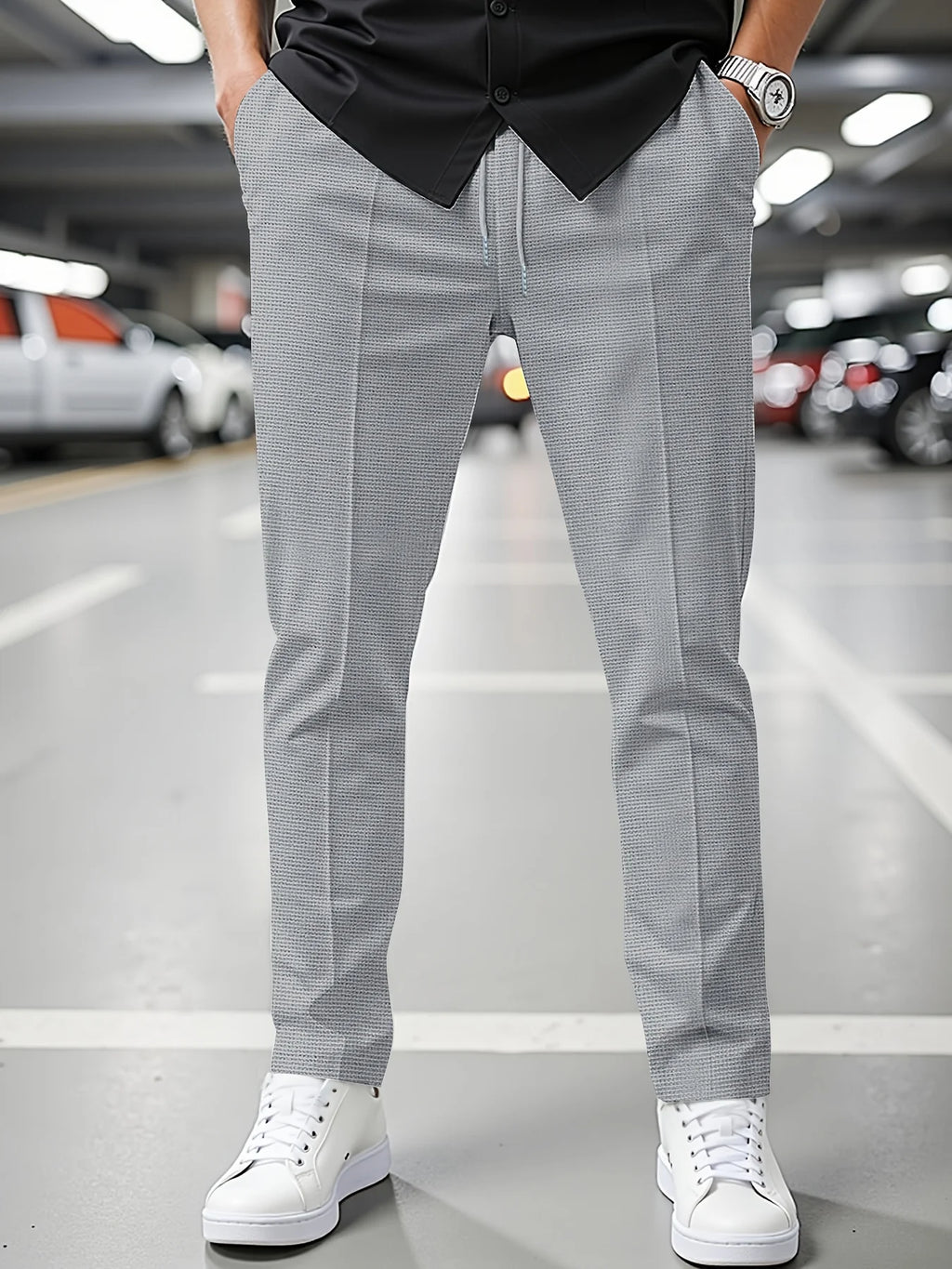 Men'S Summer Casual Loose Fit Pants Breathable Elastic Waist with Drawstring Mid-Rise Stylish and Trendy Everyday Comfort Pants