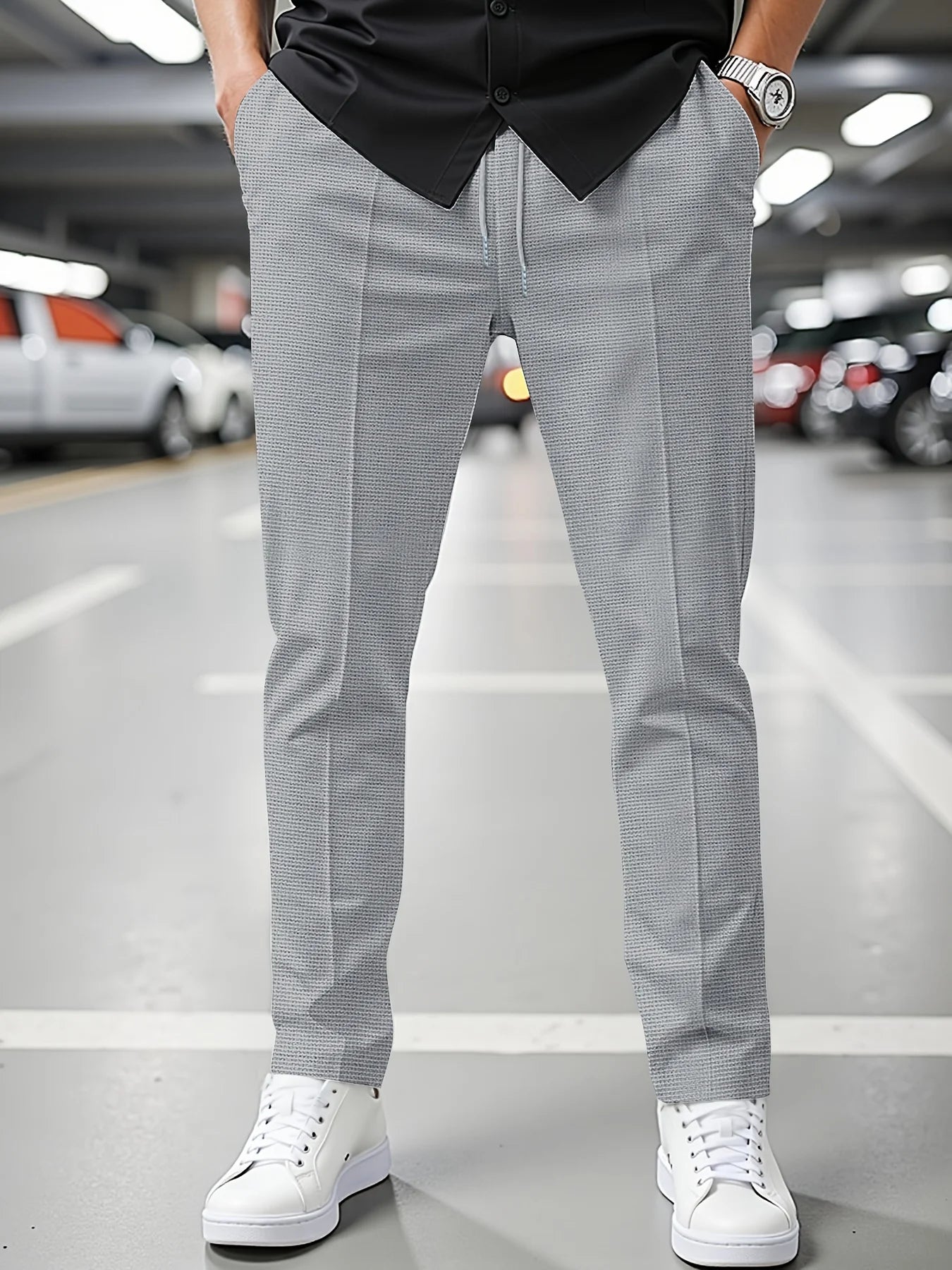 Men'S Summer Casual Loose Fit Pants Breathable Elastic Waist with Drawstring Mid-Rise Stylish and Trendy Everyday Comfort Pants