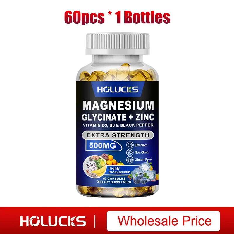 Magnesium Glycinate & Zinc 500mg - Chelated Supplement  - with Vitamin D3 & B6 - Support for Sleep, Muscle & Heart Health