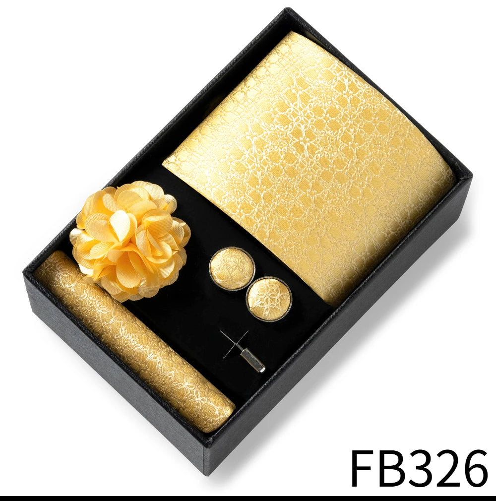 Luxury and Fashionable Men's Tie Gift Box Includes Tie, Handkerchief, Cufflinks, Tie Clip, Brooch