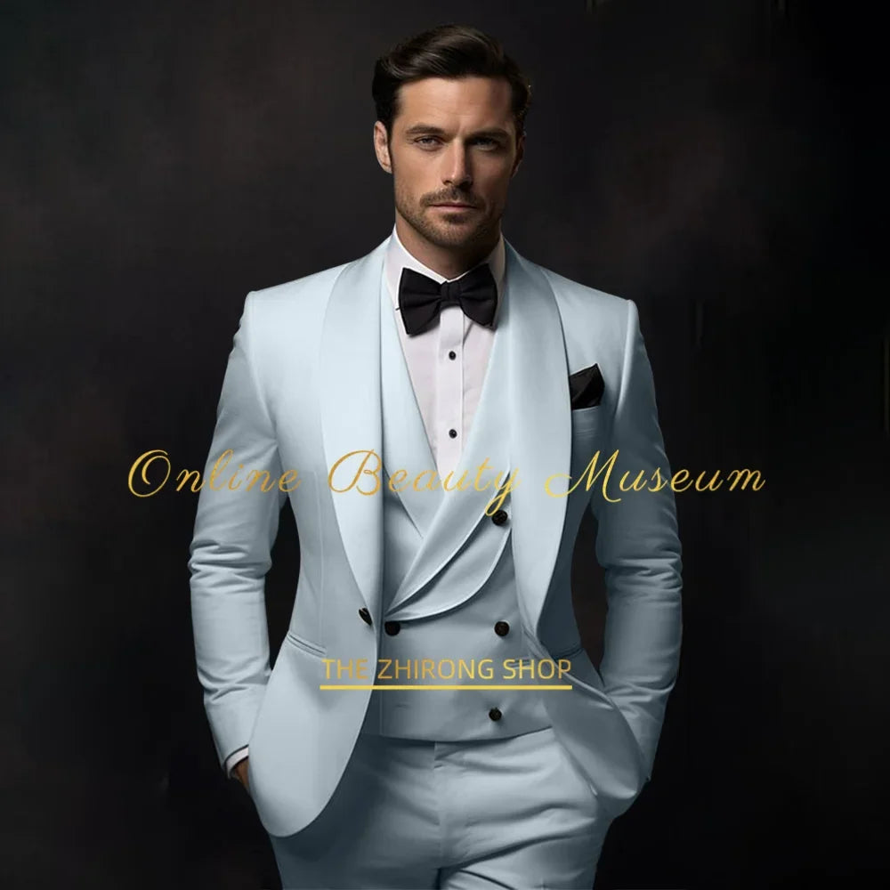 Elegant Ivory Tuxedo Suit for Men 3 piece set Jacket Vest Pants Classic Attire for Wedding Dating Host Prom Ball Party Dress