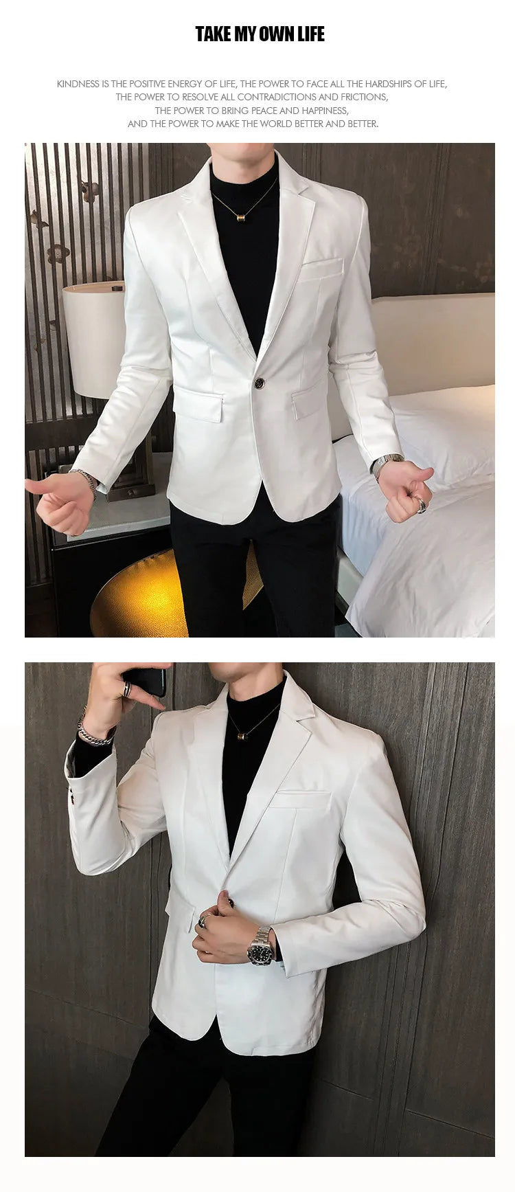 Men Casual Black White Suit Leather Jacket /Men Solid Color Business Suit Collar PU Blazers Dress Coat Fashion /New Men Clothing