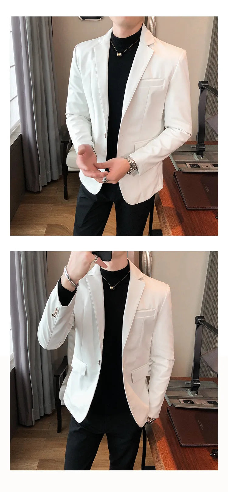 Men Casual Black White Suit Leather Jacket /Men Solid Color Business Suit Collar PU Blazers Dress Coat Fashion /New Men Clothing