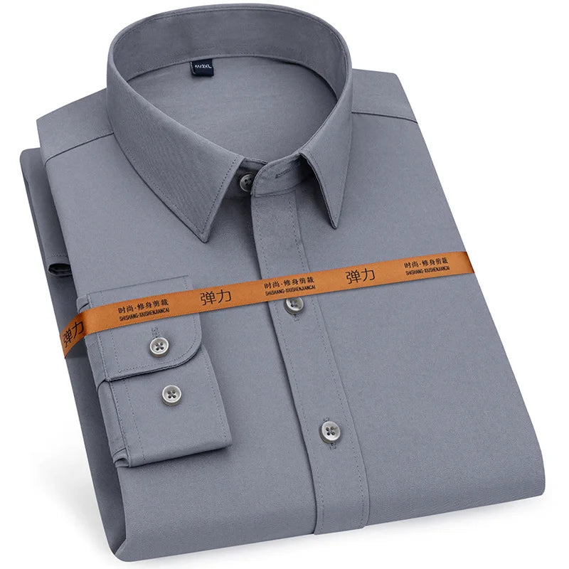 New men's dress shirt long sleeve thin free ironing business casual slim-fit fashion breathable high quality solid color