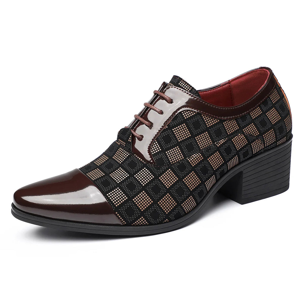 Big Size New Shoes for Men Dress Shoes British Style Checked Pointed Toe Leather Business Casual Shoes