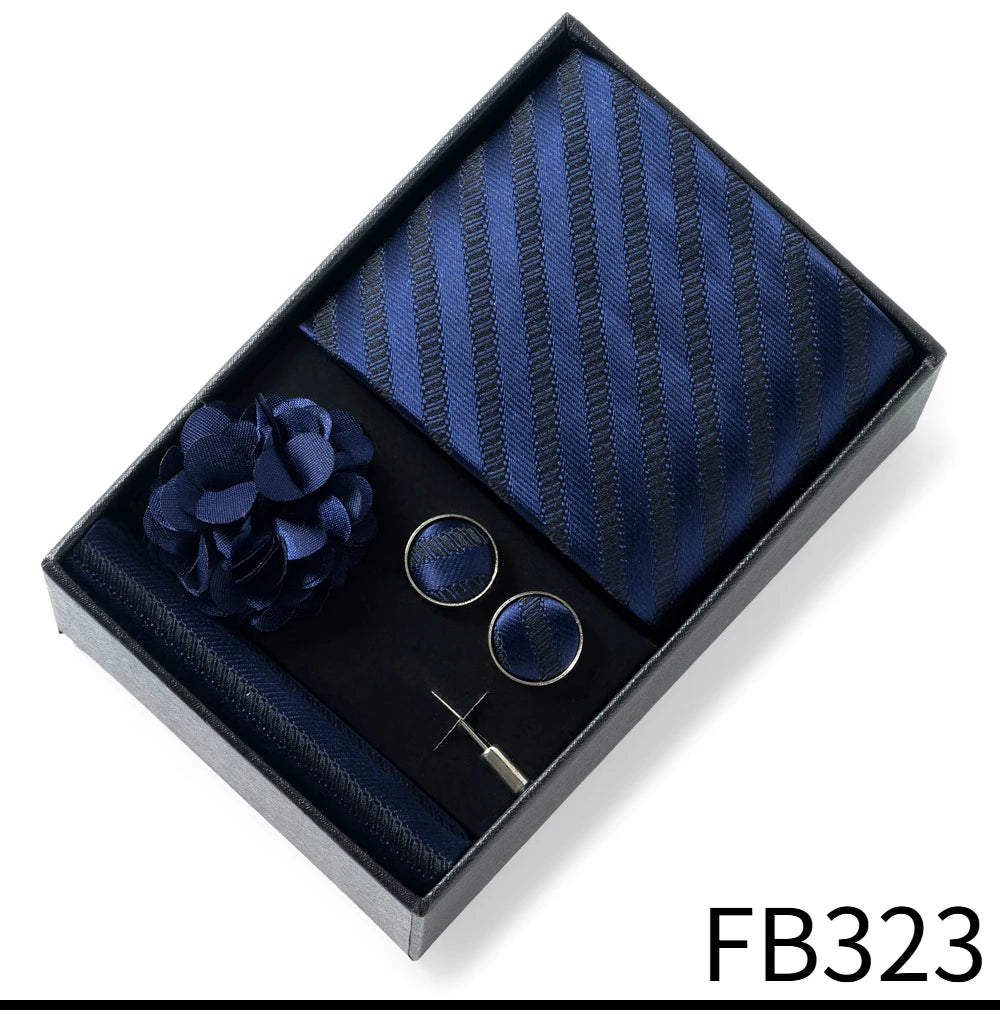 Luxury and Fashionable Men's Tie Gift Box Includes Tie, Handkerchief, Cufflinks, Tie Clip, Brooch