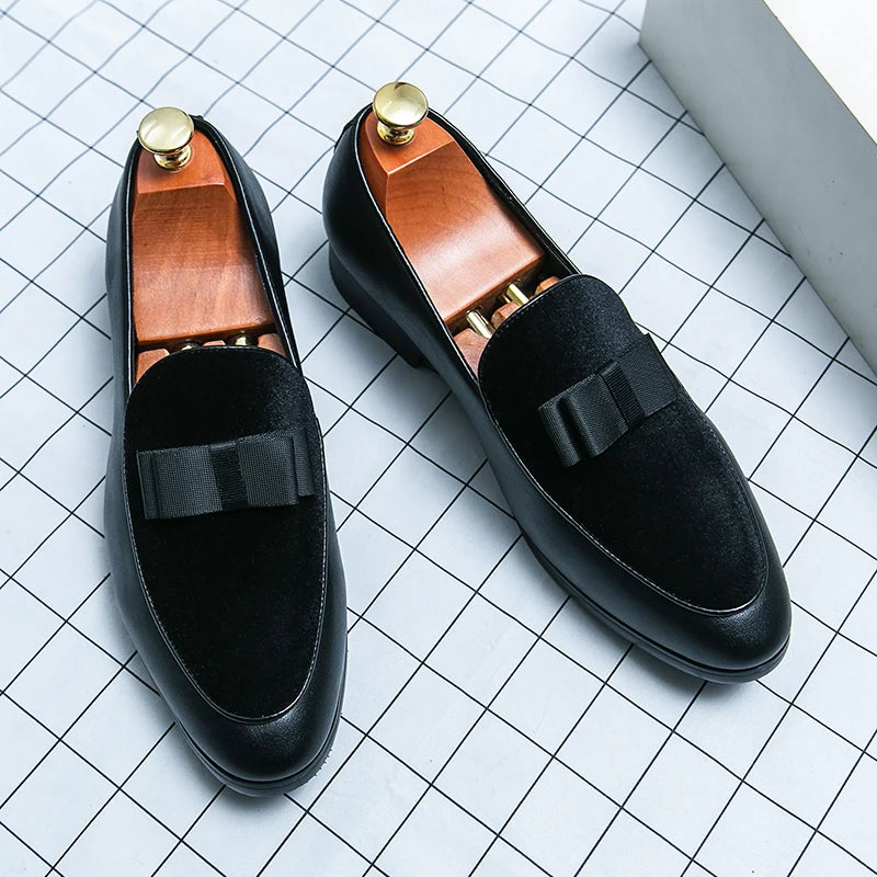 Fashion Wedding Shoes For Men Dress Casual Business Leather Shoes Male Classic Formal Bow Office Social Party Shoes Man Loafers
