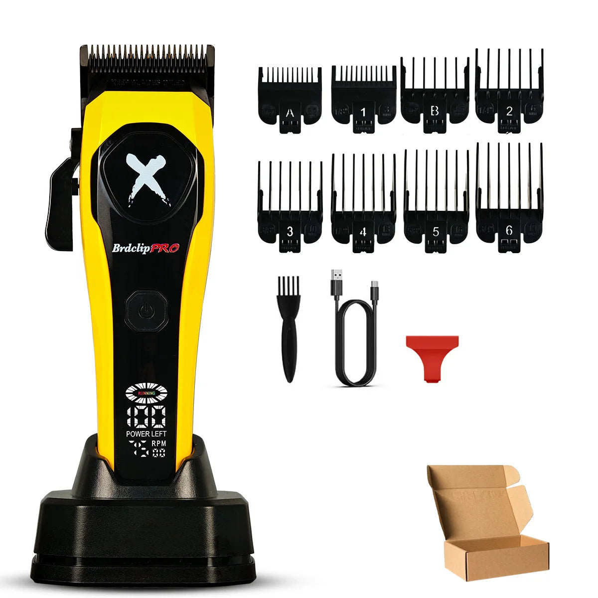 Professional BRDCLIP 619 Hair Clipper 7500RPM Precision Steel Sharp-angled Blades LCD Display Charging Base Hair Cutting Machine