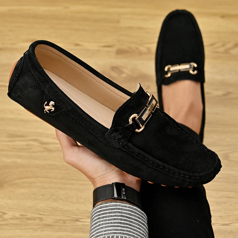 YRZL Loafers Men Big Size 48 Soft Driving Moccasins High Quality Flats Genuine Leather Shoes Men Slip-on Suede Loafers for Men
