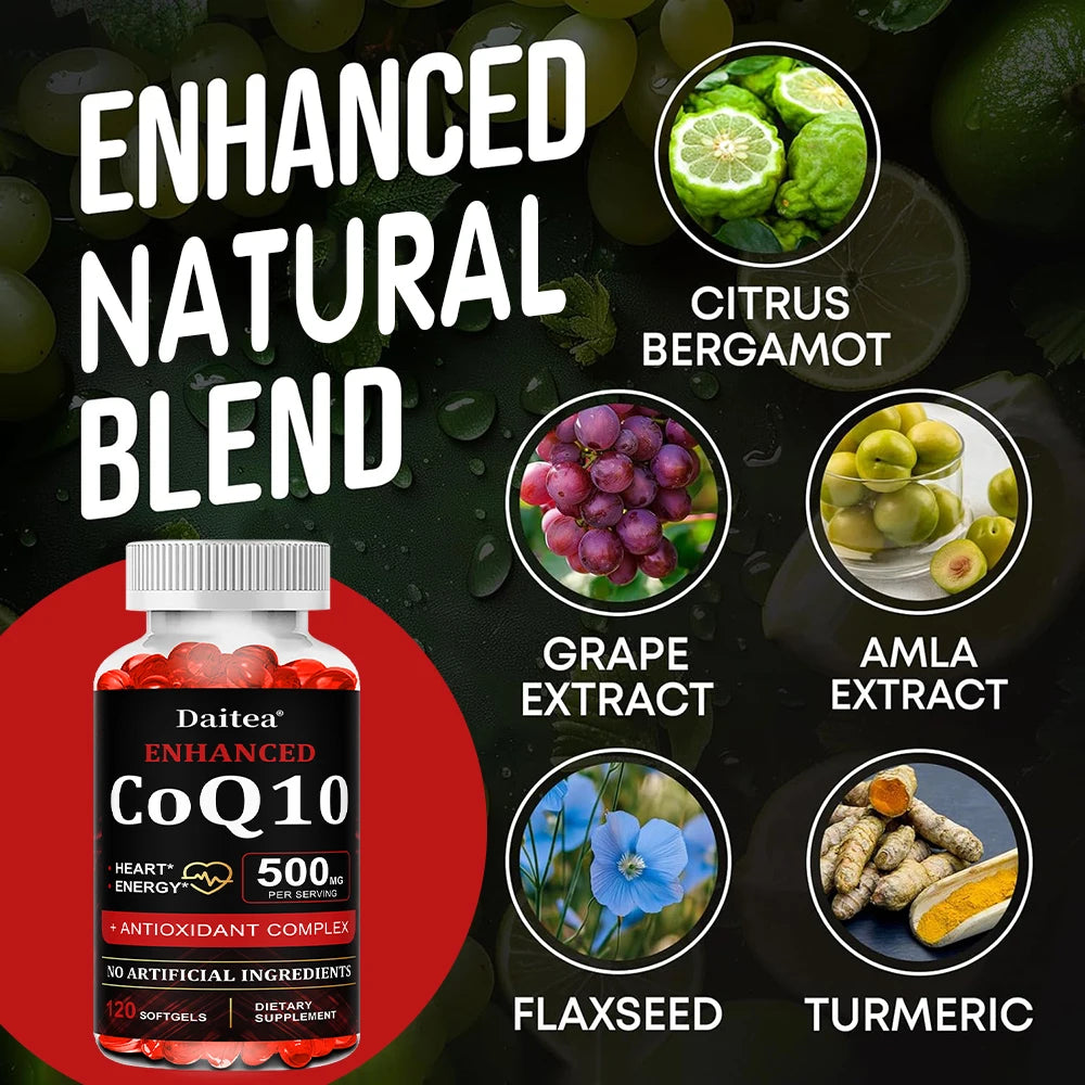 High Absorption CoQ10 500MG - for Heart Health&Energy Production - Enhanced CoQ10 Nutritional Supplements with Coenzyme Q10