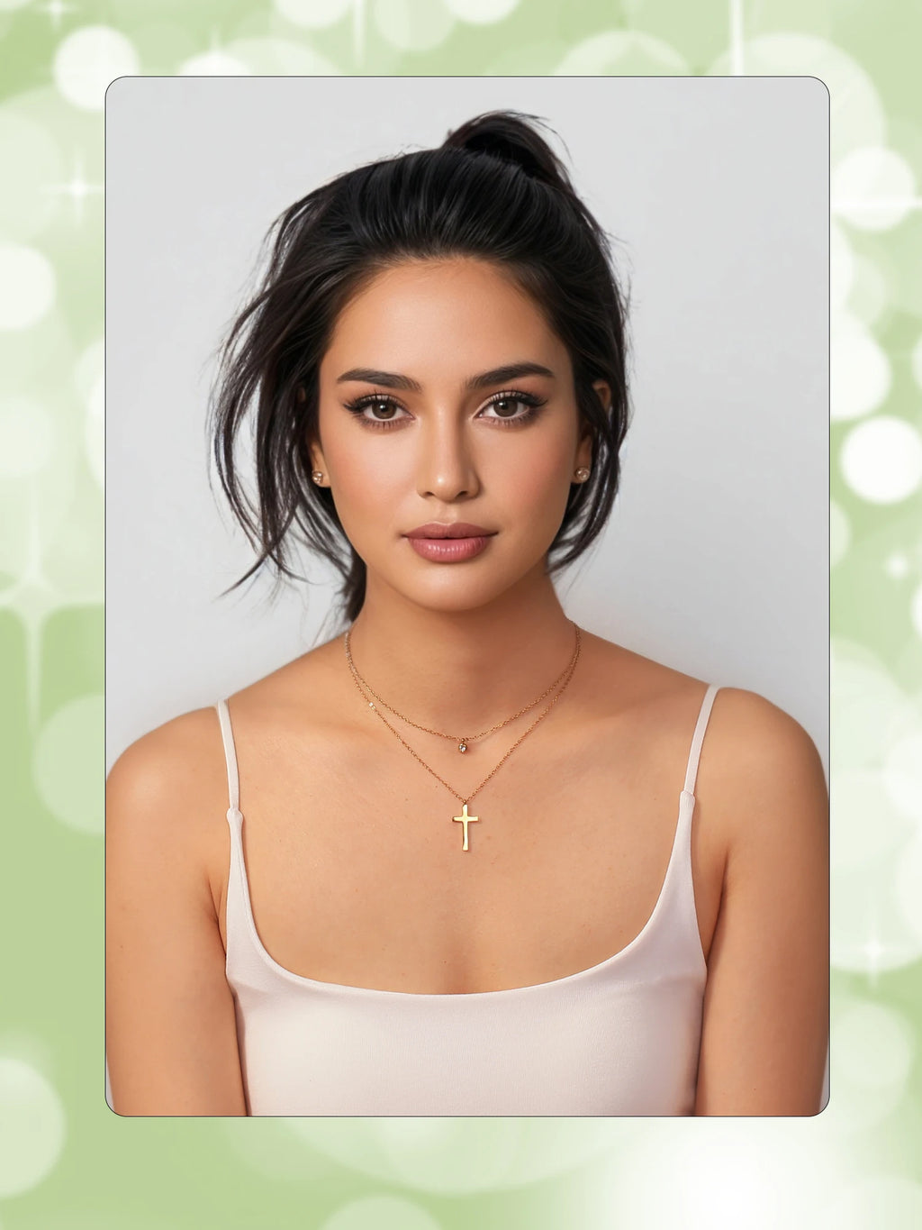 Layered Necklace for Women, Stackable Double pendant with CZ & Cross, Stainless Steel Waterproof Hypoallergenic Trendy Jewelry