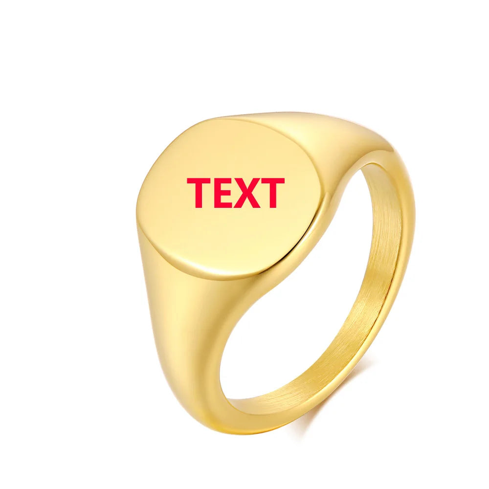 Elegant Personalized Name Bar Ring for Women Gold Color Stainless Steel Signet Stamp Ring Round Square Initial Custom Jewelry