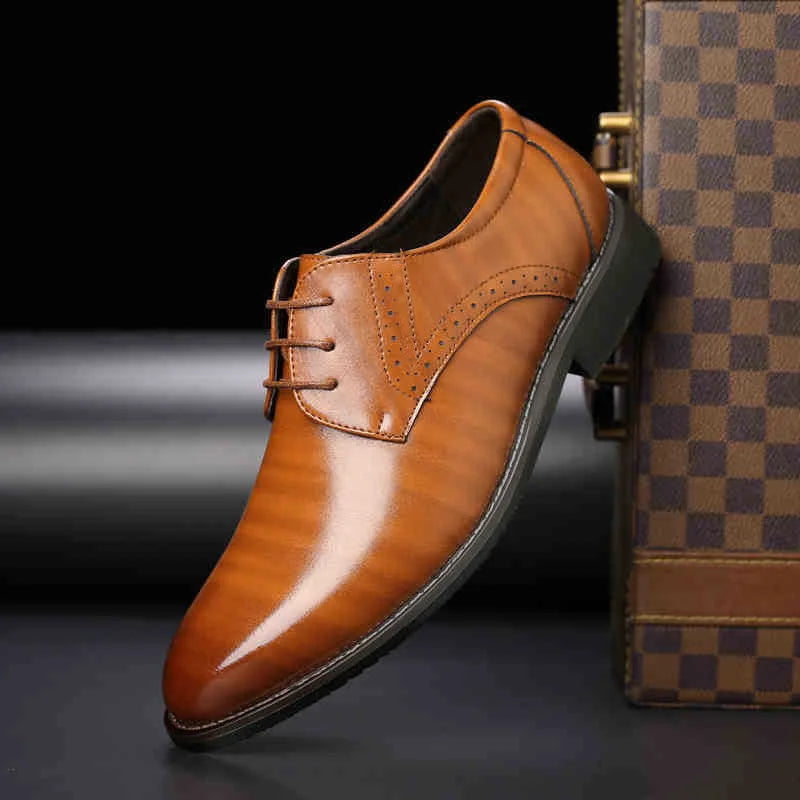 Men Dressing Shoes Formal for Men's Casual Shoe Leather Social Wedding Designer Pointed Toe Black Office Winter Shoes