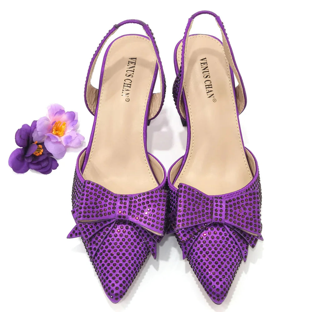 2022 Fashion Womens Dress Shoes Open Toe Ladies Sandals with Heels Latest African Women Wedding Shoes Decorated with Rhinestone