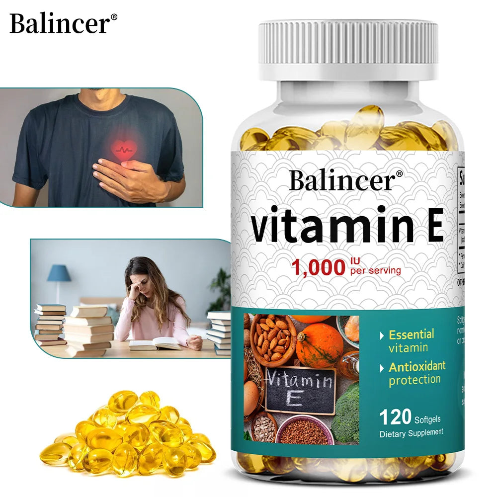 Vitamin E Supplement, 1000 IU Per Serving, Powerful Antioxidant, Supports Skin, Heart, Brain and Immune System – Non-GMO
