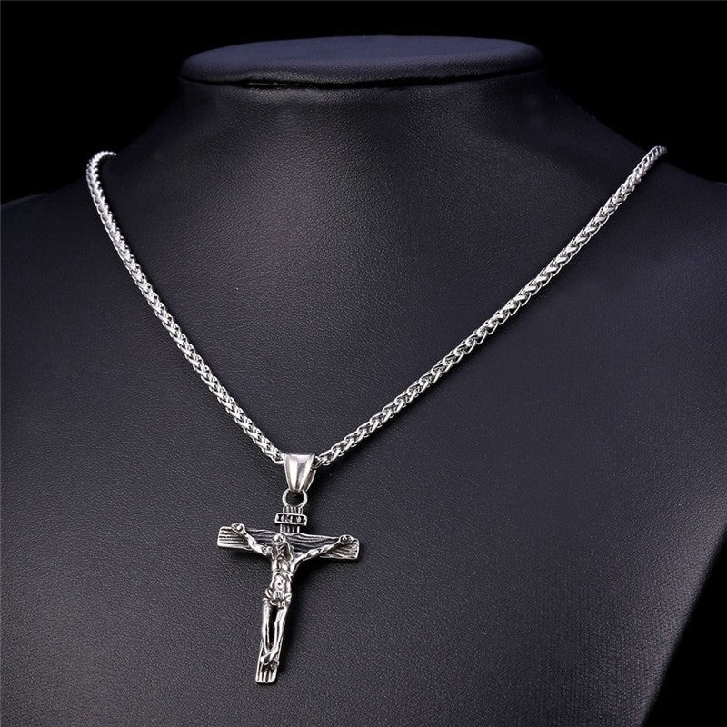 Religious Jesus Cross Necklace for Men Fashion Gold Color Cross Pendent with Chain Necklace Jewelry Gifts for Men Wholesale