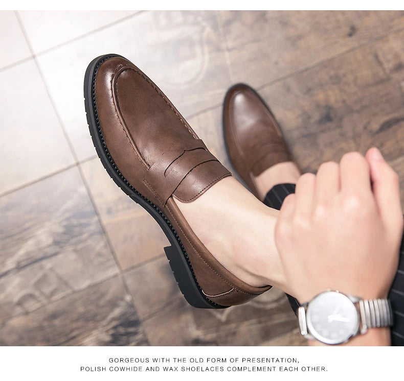 New soft leather breathable leather shoes men Europe station casual British style youth loafers with business bean shoes