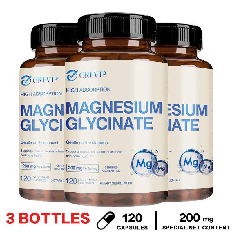 Magnesium Glycinate 200mg - Helps with Stress, Muscle, Sleep, Joints, Bones, Immune and Cardiovascular Health