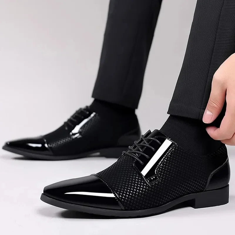 Luxury Men's Dress Shoes PU Leather Shoes Lace Up Office Black Oxfords Flats Wedding Party Shoe Business Pointed Toe Men Shoes