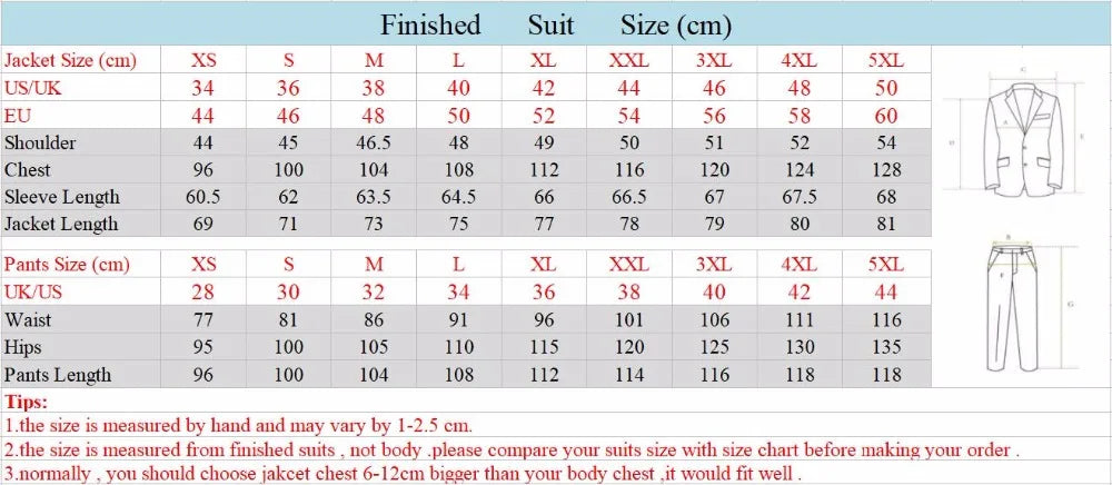 Men's Suit 2 Piece Suit   Jacket Pants Formal Wedding Tuxedo Groom Clothes Custom Color Blazer XS-5XL