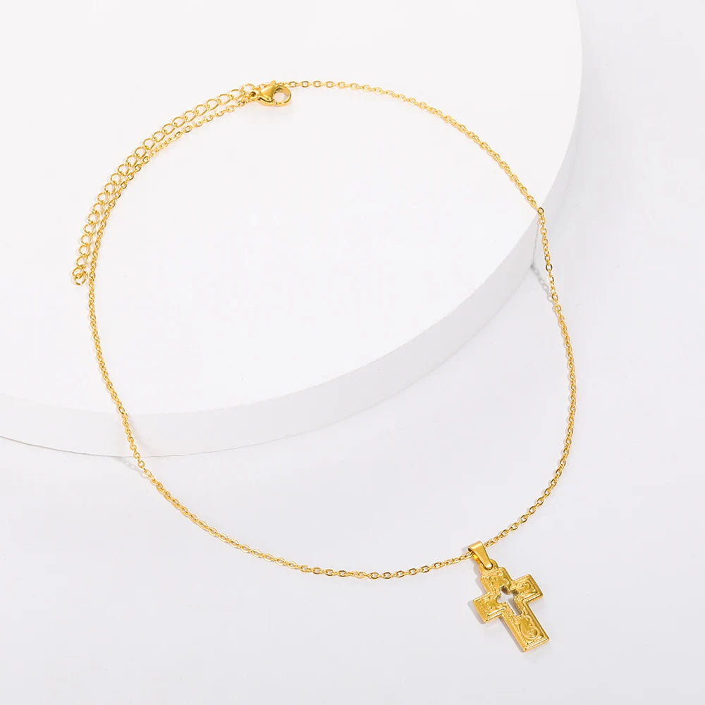 Cross Necklace For Women Classic Cross Collar Gold Color Egyptian Nile Ankh Choker Stainless Steel Chain Aesthetic Jewelry Gift