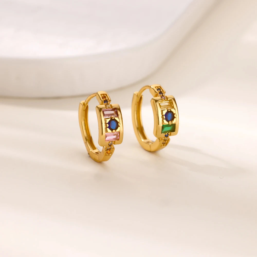 Cubic Zirconia Hoop Earrings For Women Luxury Crystal Zircon Gold Color Stainless Steel Earring Jewelry Wedding Party Gift