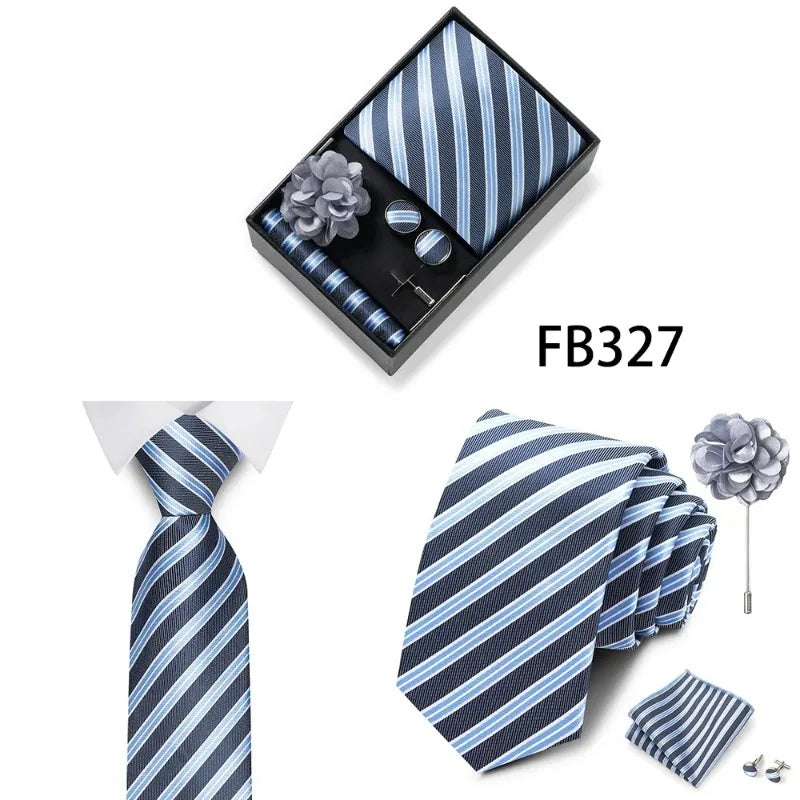Luxury and Fashionable Men's Tie Gift Box Includes Tie, Handkerchief, Cufflinks, Tie Clip, Brooch