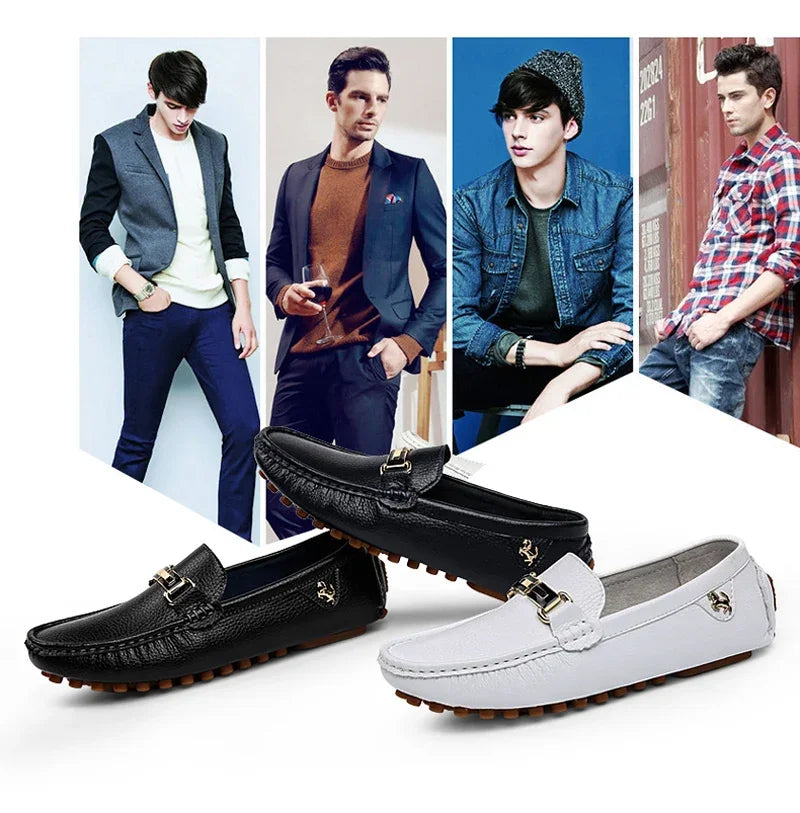 YRZL Shoes Men Handmade PU Leather Loafer Casual Driving Flats Slip-on Shoes Luxury Comfy Moccasins White Loafers Shoes for Men