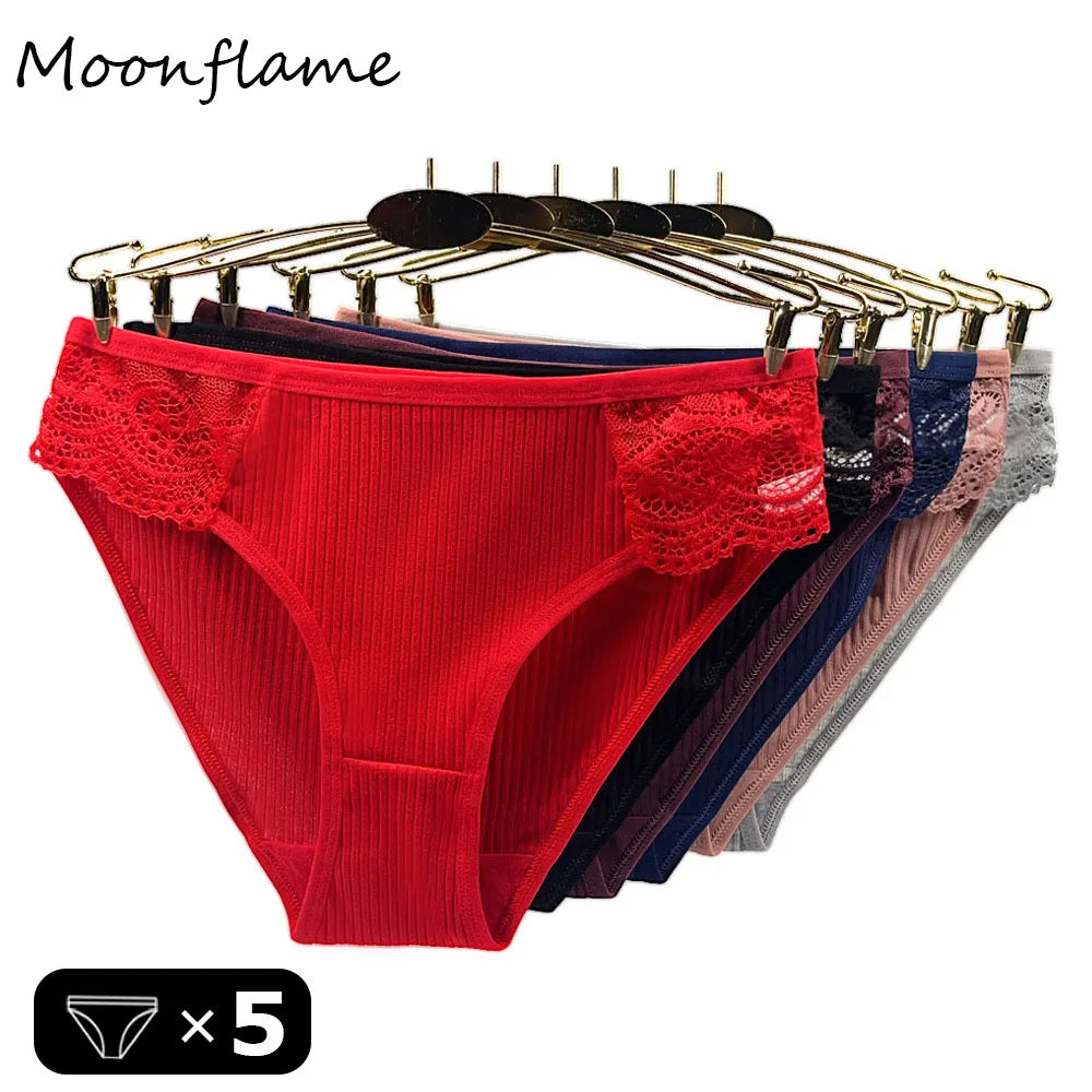 Moonflame 5 pcs/lots New Arrival Underwear M-XL Hot Sale Ladies Sexy Lace Cotton Women's Briefs Panties