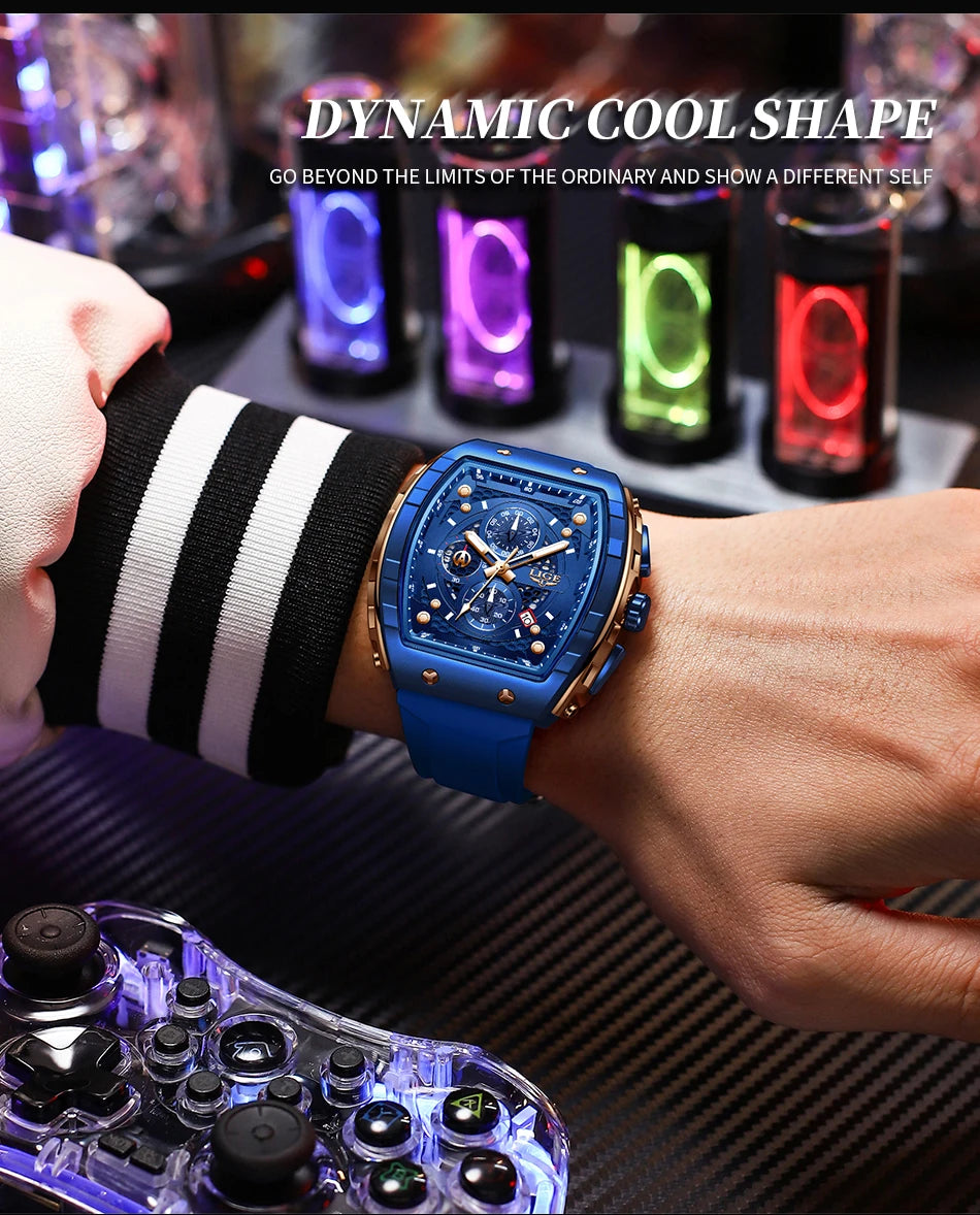 LIGE Top Brand Men's Watches Luxury Square Quartz Wristwatch Waterproof Luminous Chronograph Watch for Men Date Clock