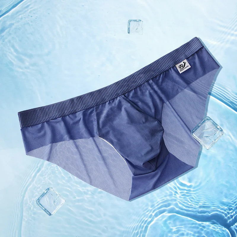 3Pieces/lot Breathable Low Waist Men's Ice Silk Briefs Seamless Shorts Sexy Underwear