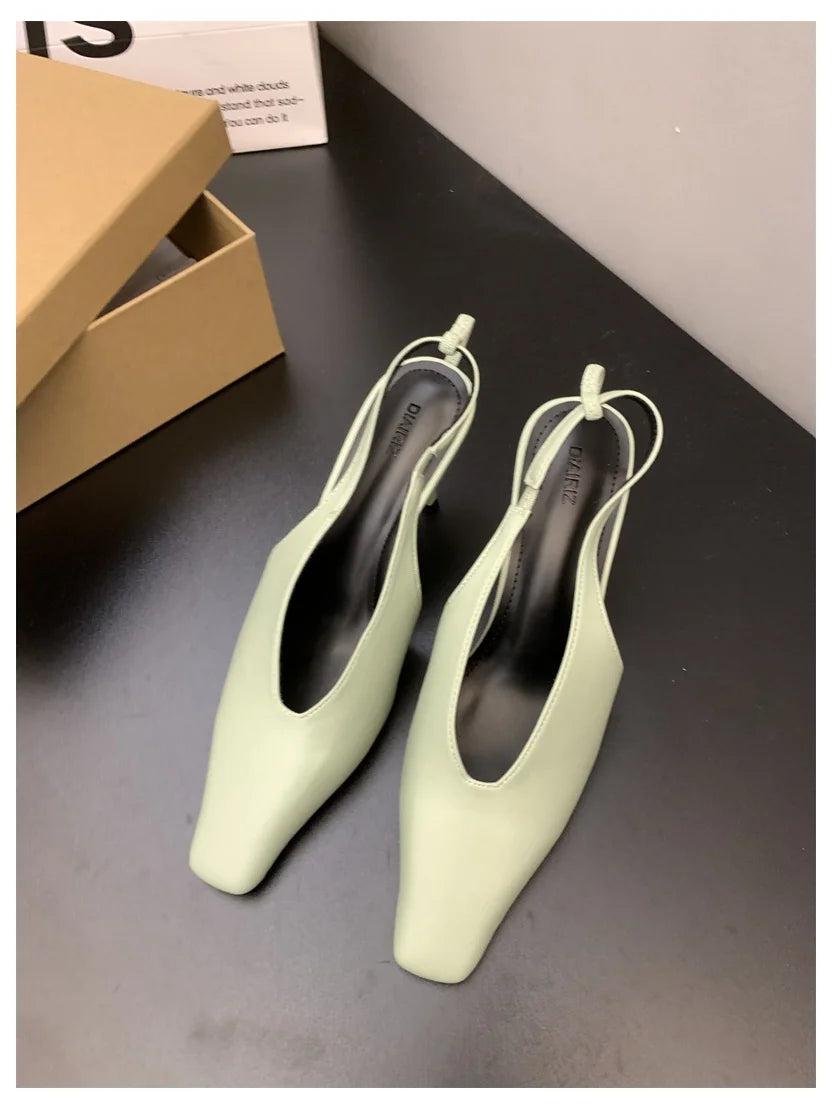 2026 New Spring Women Sandals Fashion Thin High Heels Pumps Square Toe Shallow Women's Shoes For Party Dress Mules Zapatos Mujer