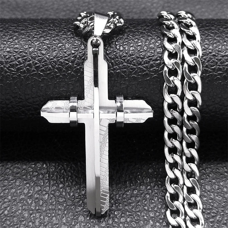 Men's Cross Male Crucifix Long Necklace for Women Stainless Steel Gold Plated Christian Long Necklaces Biker Jewelry N2341S03