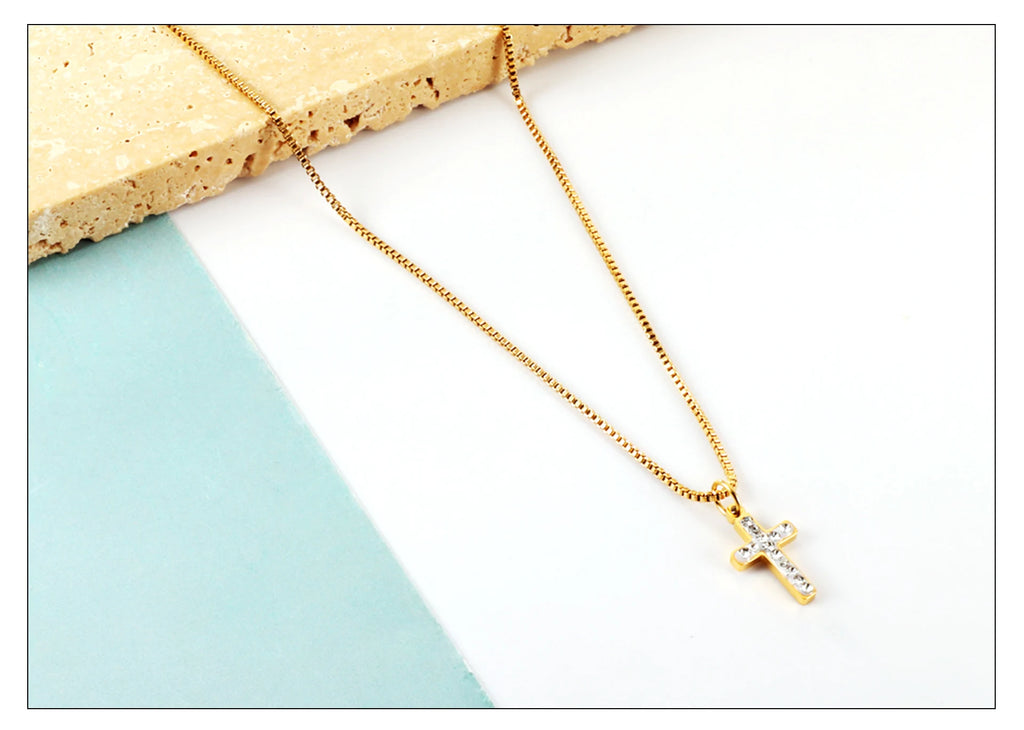 Classic Cross Pendant Necklaces For Women Girls Fashion Gold Plated Stainless Steel O Chain Collares Para Mujer Jewelry Gifts