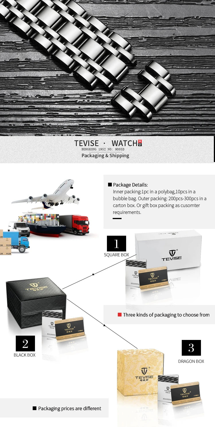 TEVISE Mechanical Watch for Man Top Brand Luxury Watch Stainles Steel Business Waterproof  Luminous Wristwatch