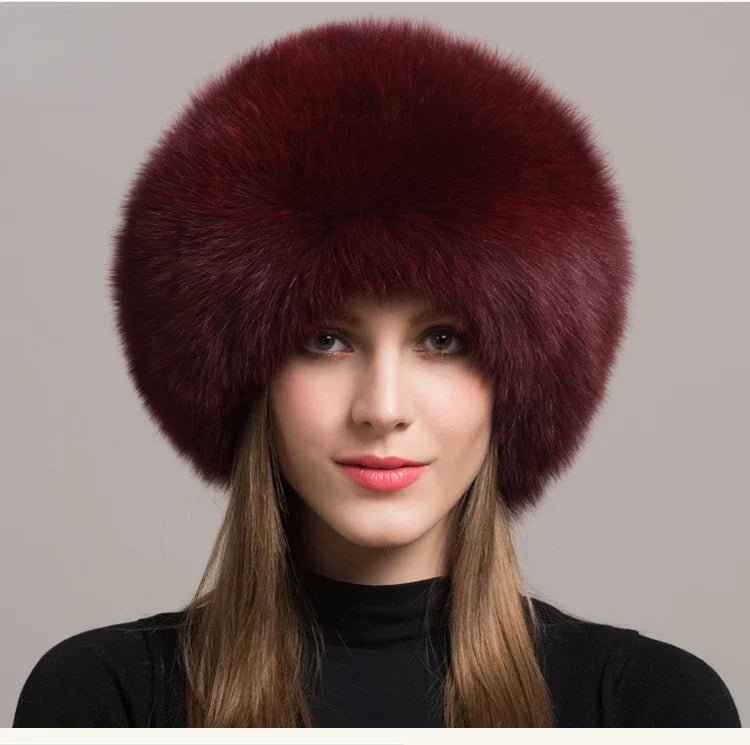 Hot Sale 100% natural Fox Fur Hat Women Cap Thick Fur Cap Winter Warm Hat Female Fashion For Women Hat With Earmuffs Hat