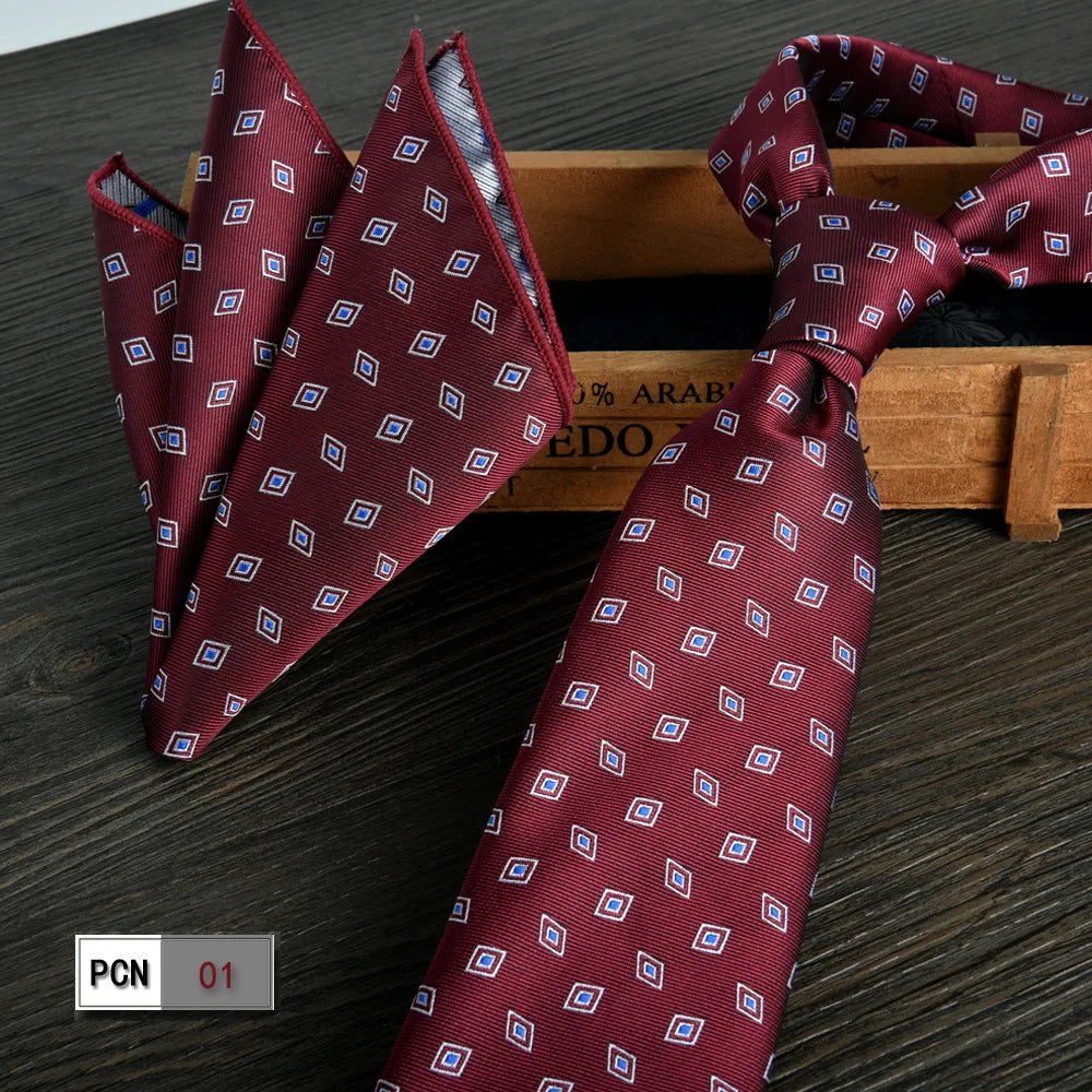 man tie set swine red 8cm Men's Formal tie and pocket square set 2-Piece Business Wedding burgundy ties for men and neckties man