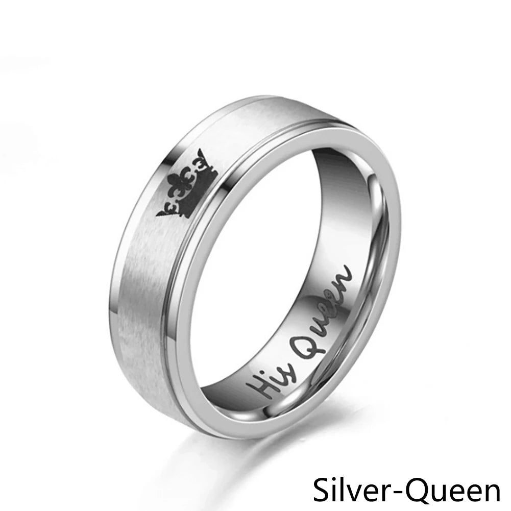6mm Fashion Stainless Steel Ring His Queen Her King Couple Black Crown Couple Jewelry Anniversary Valentine's Day Gifts