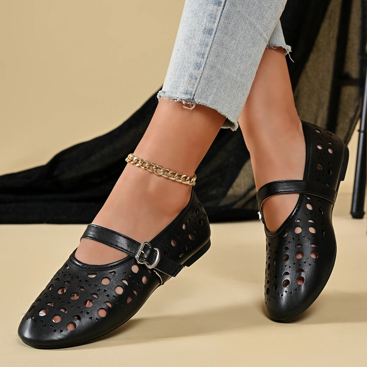 2026 Dress Women's Shoes New Fashion French Style Gir Round-toe Shoes Women's Hollow Out Flat Shoes Multicolor Big Size 42 57768