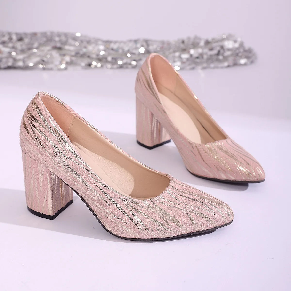 Women Pink Pointed Toe High Heels Spring Autumn New Slip-On Chunky Heeled Dress Shoes for Women Elegant Work Pumps Single Shoes