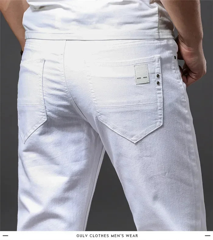 Men's White Jeans Fashion Casual Classic Style Slim Trousers Comfortable Soft Male Trendy Brand Stretch Pants Four Seasons Y2K