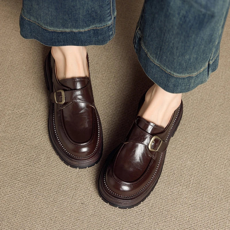 2026 New Women's Loafers Thick-soled, non-slip, buckle-up women shoes Round-toe formal dress shoes for spring and autumn female