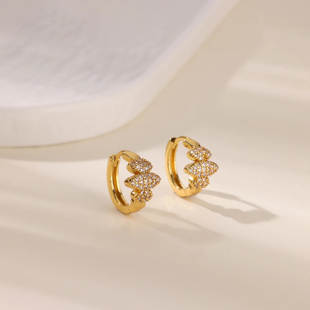Cubic Zirconia Hoop Earrings For Women Luxury Crystal Zircon Gold Color Stainless Steel Earring Jewelry Wedding Party Gift