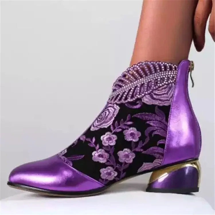 Women Boots Handmade Embroidery Shoes for Women 2025 New Luxury Elegant Women Boots High Heel Ankle Boots Party Zapatos De Mujer