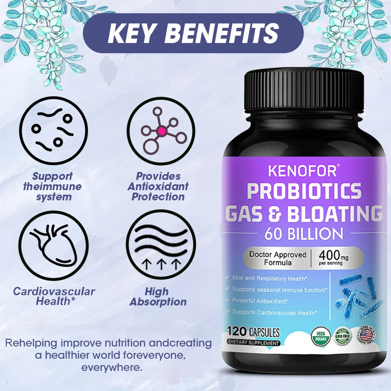 Probiotic Supplement 60 Billion CFU, Promotes Gut and Digestive Health, Supports Immune System, , Acidophilus Supplement