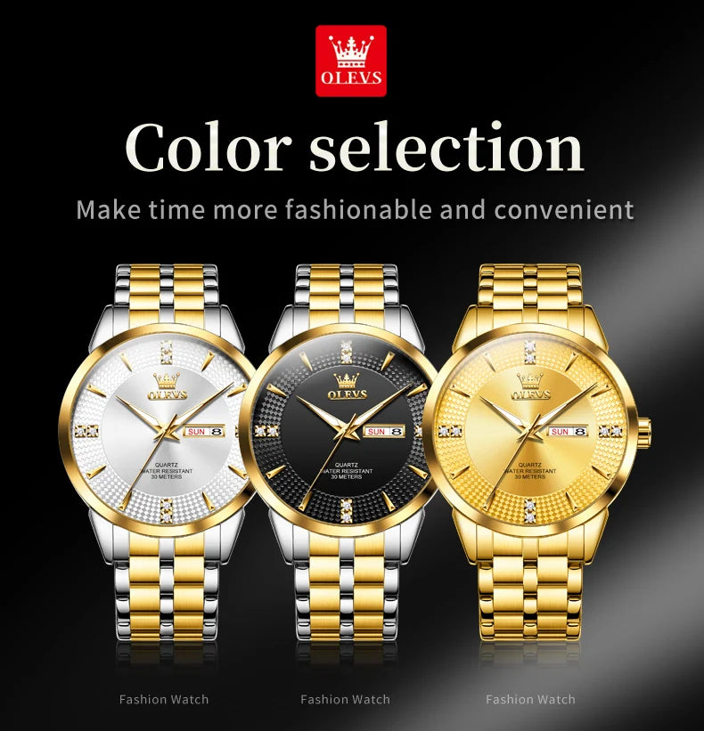 OLEVS Men Watches Luxury Business Fine Steel Original Brand Quartz Wristwatch for Man Waterproof Luminous Date Week Casual Dress